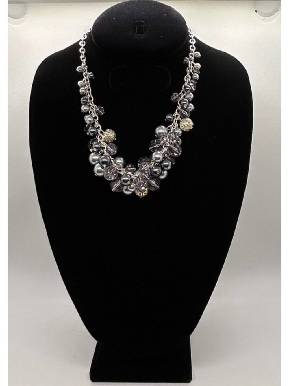 Vintage Style Silver Tone Chunky Beaded Necklace With Lobster Clasp & Decorative - Picture 4 of 7